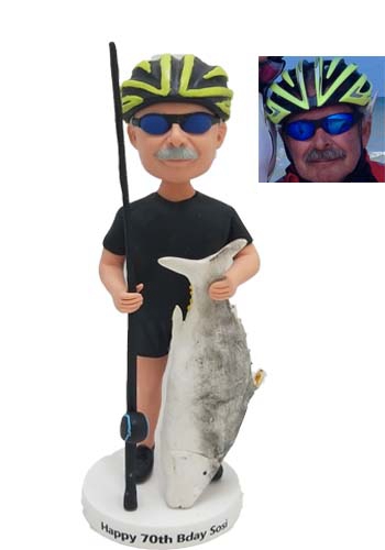 Custom cake toppers holding fish cake toppers fishing figurines birthday